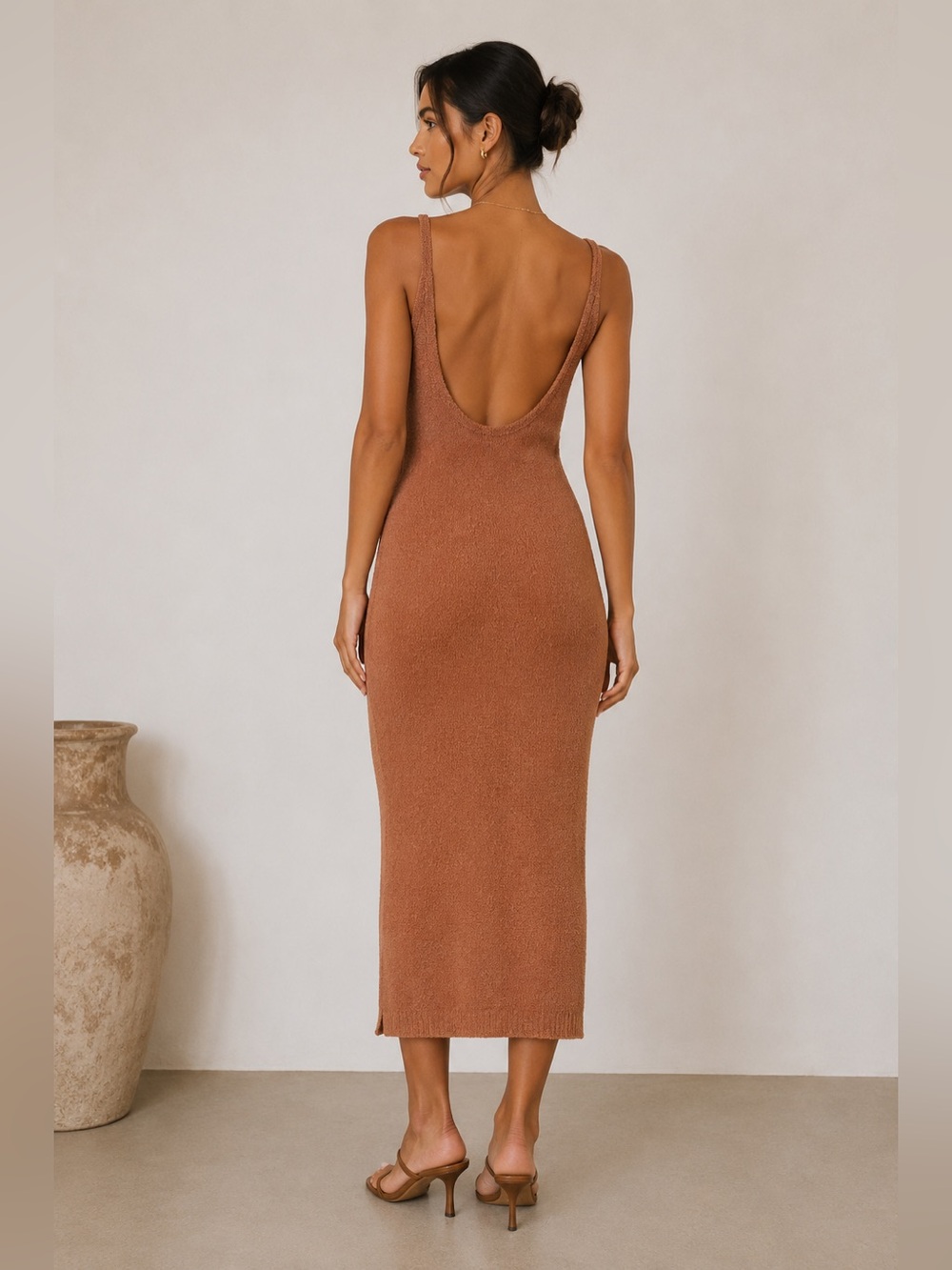 New! Tigerlily Panama Selma Boucle Knit Cotton Blend Midi Dress Camel🧡 sz 12 NWT - Picture 2 of 10